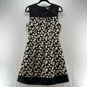 Leifnotes Mini Dress Women Sz 12 Corduroy Sleeveless Lined Polka Dot Black Cream